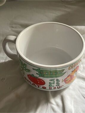White Ceramic Soup Mug with Colorful Vegetable Graphics